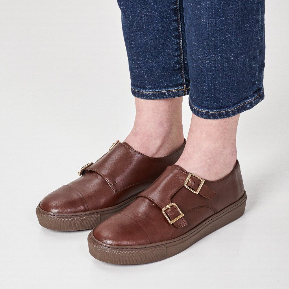 Ladies brown monk sneakers, ladies casual buckle shoes,  EU 39/8.5